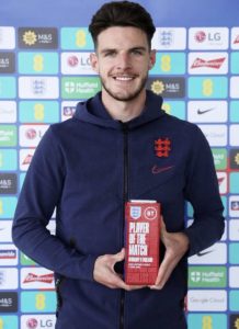 Declan Rice with England Player of the Match Award